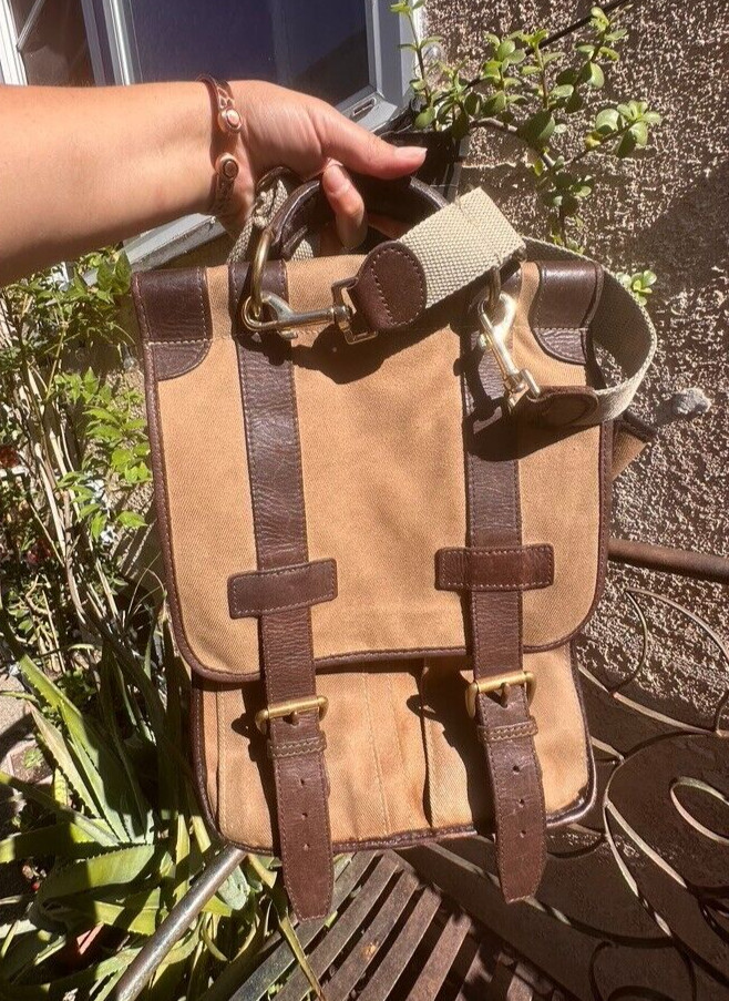 MULHOLLAND BROTHERS Crossbody Messenger Bag Business Travel Canvas Leather VTG