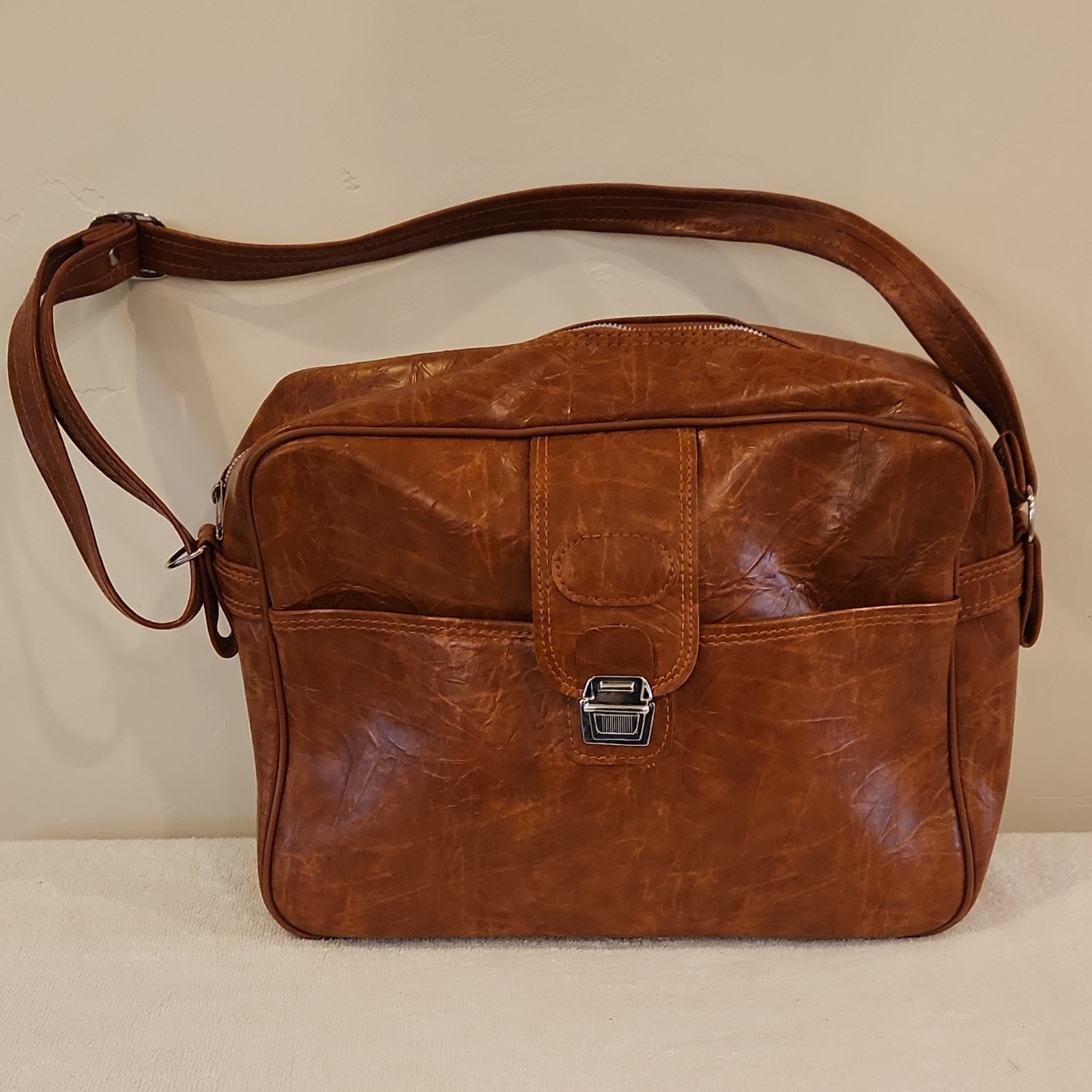 Brown Men’s Messenger Bag with Shoulder Strap, Zipper and Buckle Closures
