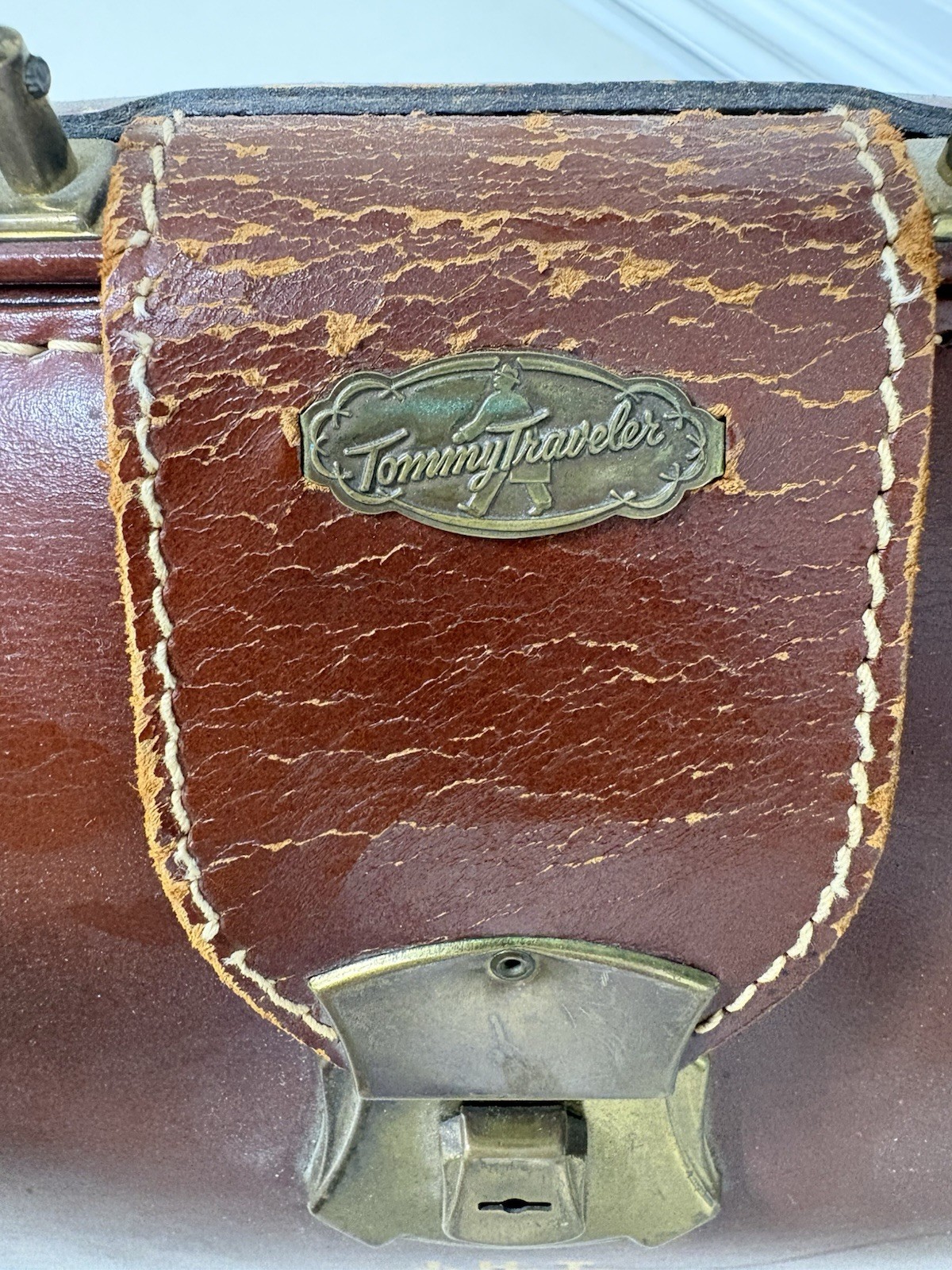 Vintage 60s Split Cowhide Leather Handled Briefcase Bag USA Tan Brown