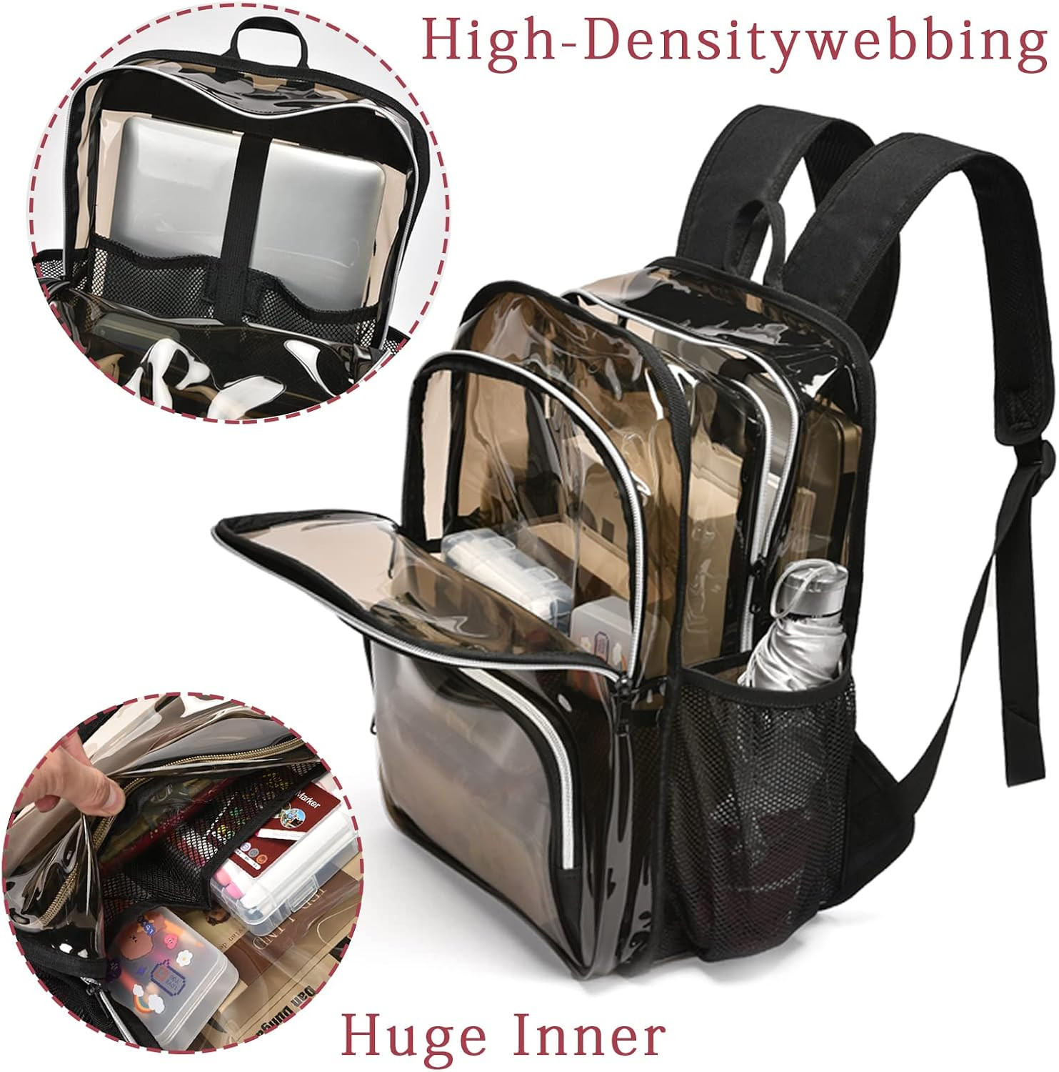 Clear Backpack, 15” Clear Backpacks for School Heavy Duty See through Bookbag A