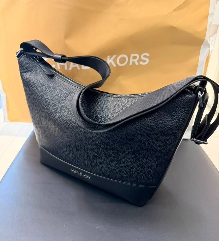 Michael Kors Cooper Pebbled Leather Soft Crescent Bag Black Men Crossbody