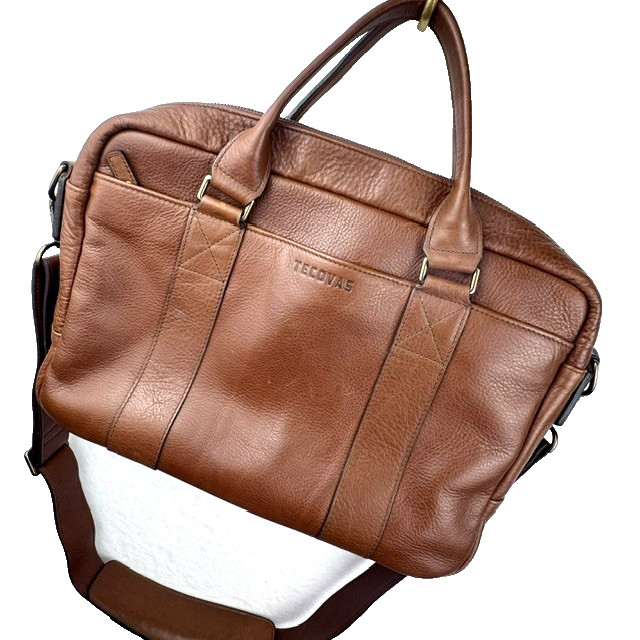 Tecovas Bourbon Brown Leather Briefcase Laptop Travel Bag w/ Shoulder Strap