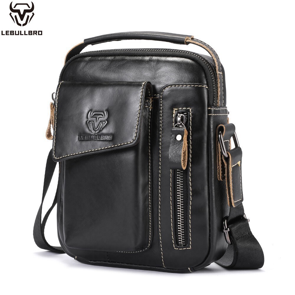 Men’s Genuine Leather Crossbody Bag Casual Shoulder Handbag Large Capacity Sling