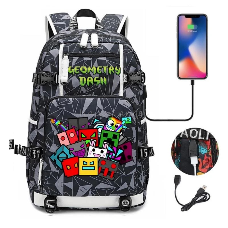 Geometry* Dash Printing Backpack Usb Charge School Bag Student Bookbag Backpacks