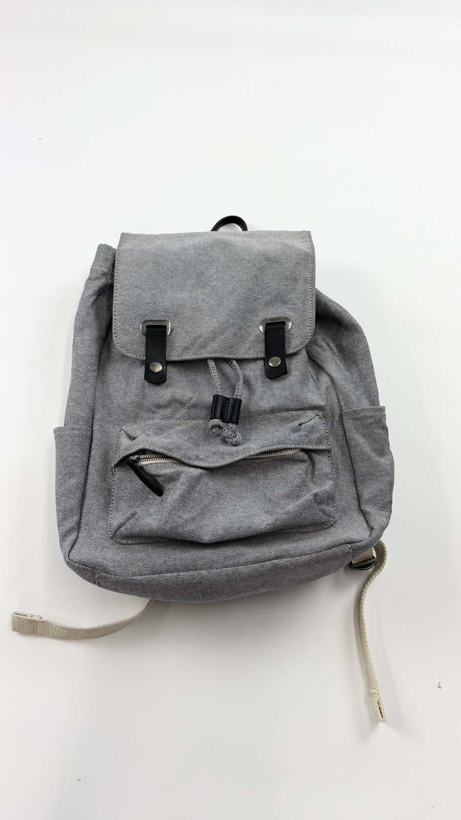 Everlane Backpack Mens Gray Cotton Drawstring Flap Pocket Casual Canvas Bag