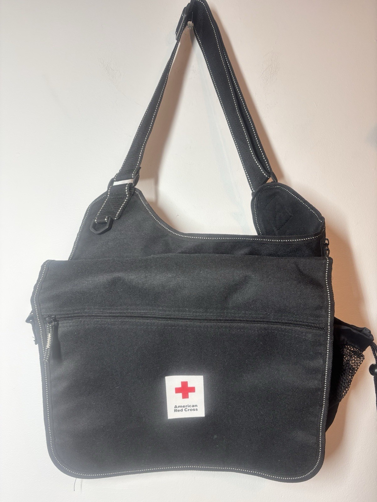 American Red Cross Messenger Bag Black. Multiple Pockets