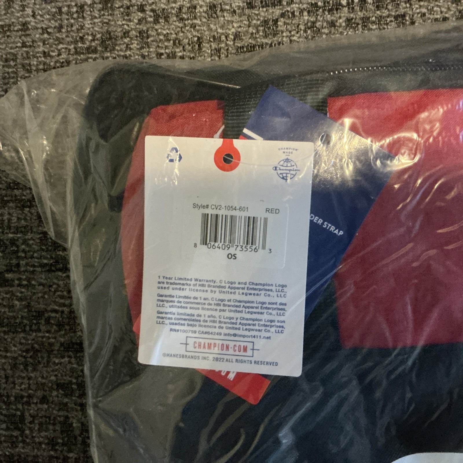 New Champion Duffle Bag Heather and Red OS