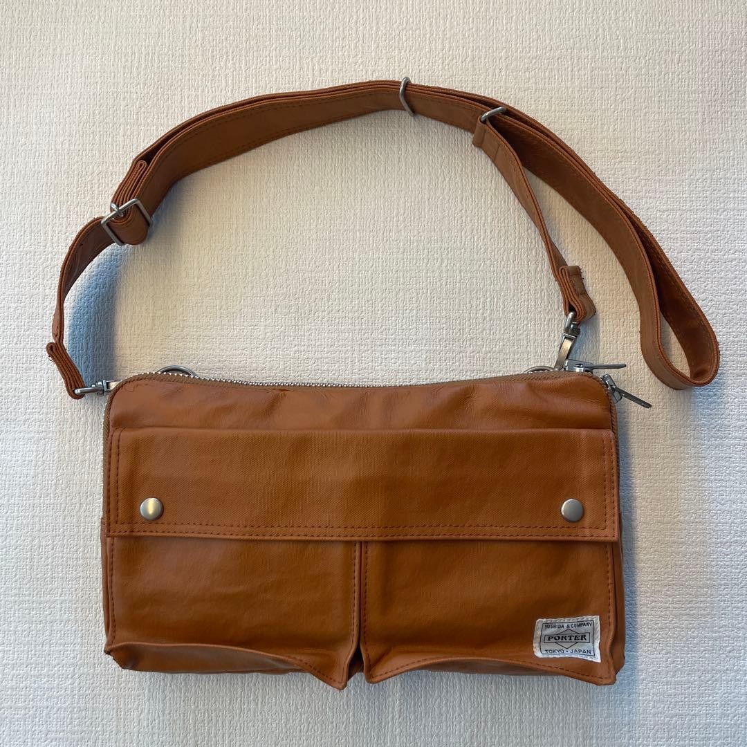 PORTER Yoshida Kaban FREE STYLE Camel Inner Pockets Shoulder Bag Made in Japan