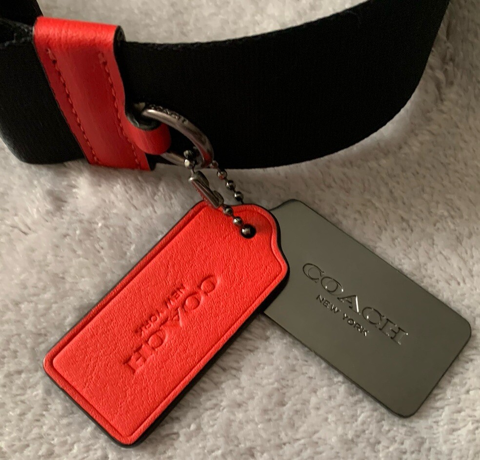 COACH Track Sling Backpack in Colorblock with Stamp in Red Ivory Orange