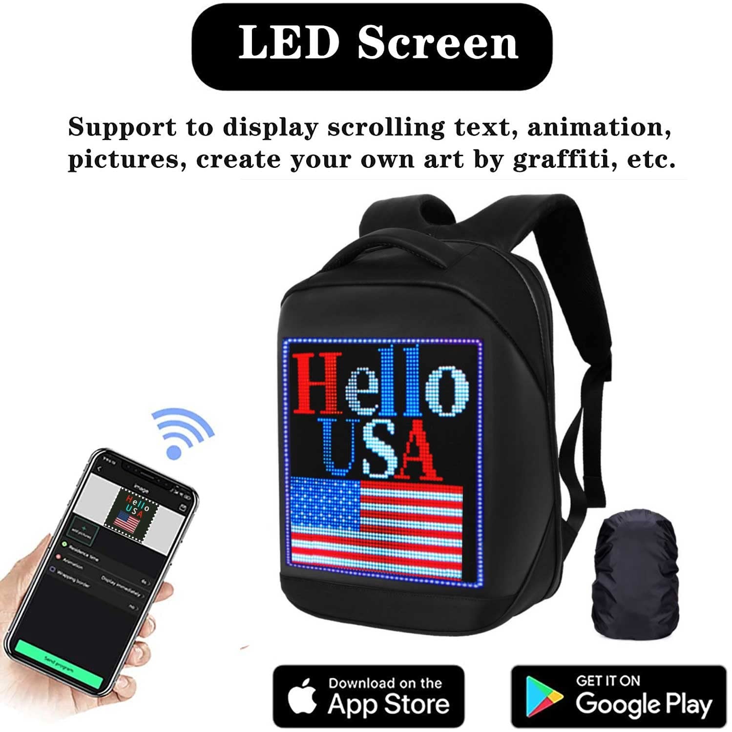 Smart Bluetooth LED Backpack with Colorful LED Sign Panel and Programmable, D…