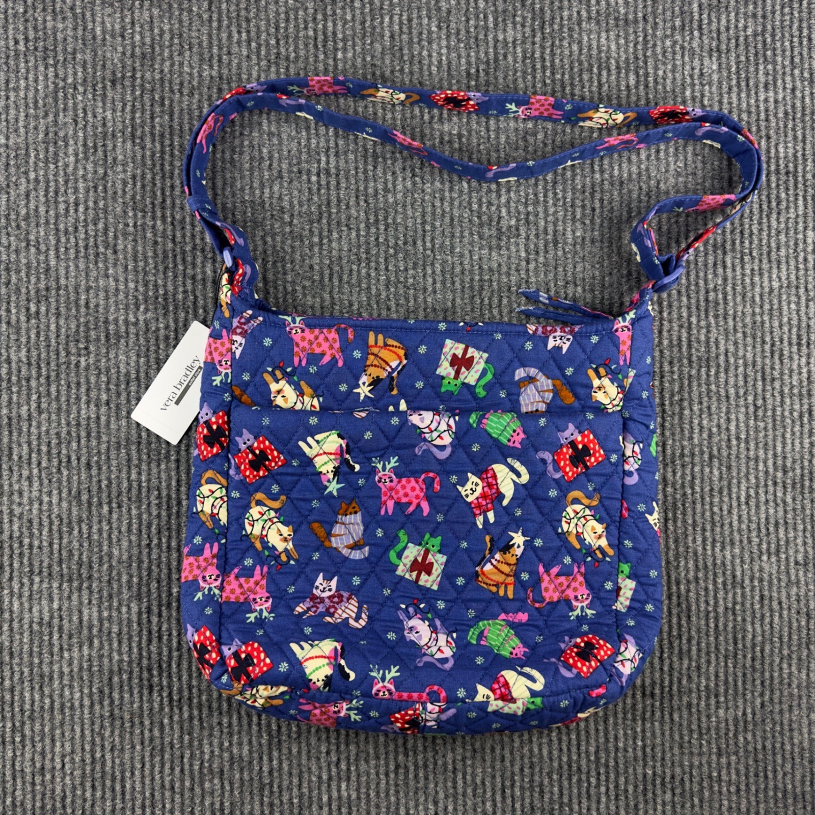 Vera Bradley Essential XL Crossbody Bag Catnip Christmas Quilted Cotton 51924