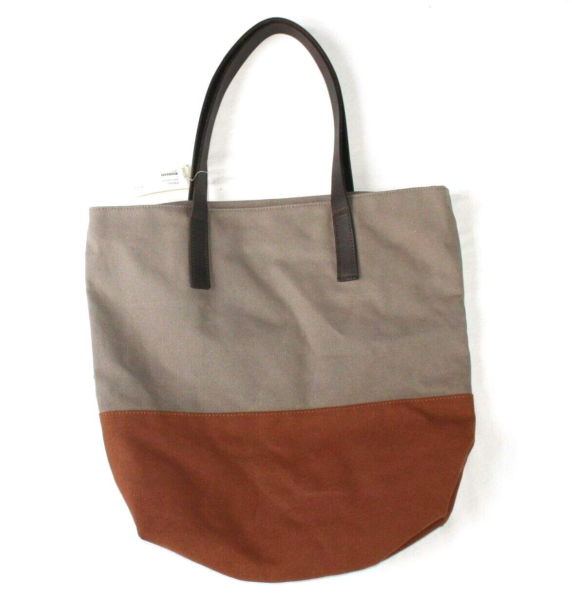$90 New Urban Travelware CANVAS LEATHER Leather Strap Tote Bag 17×14 Gray Brown
