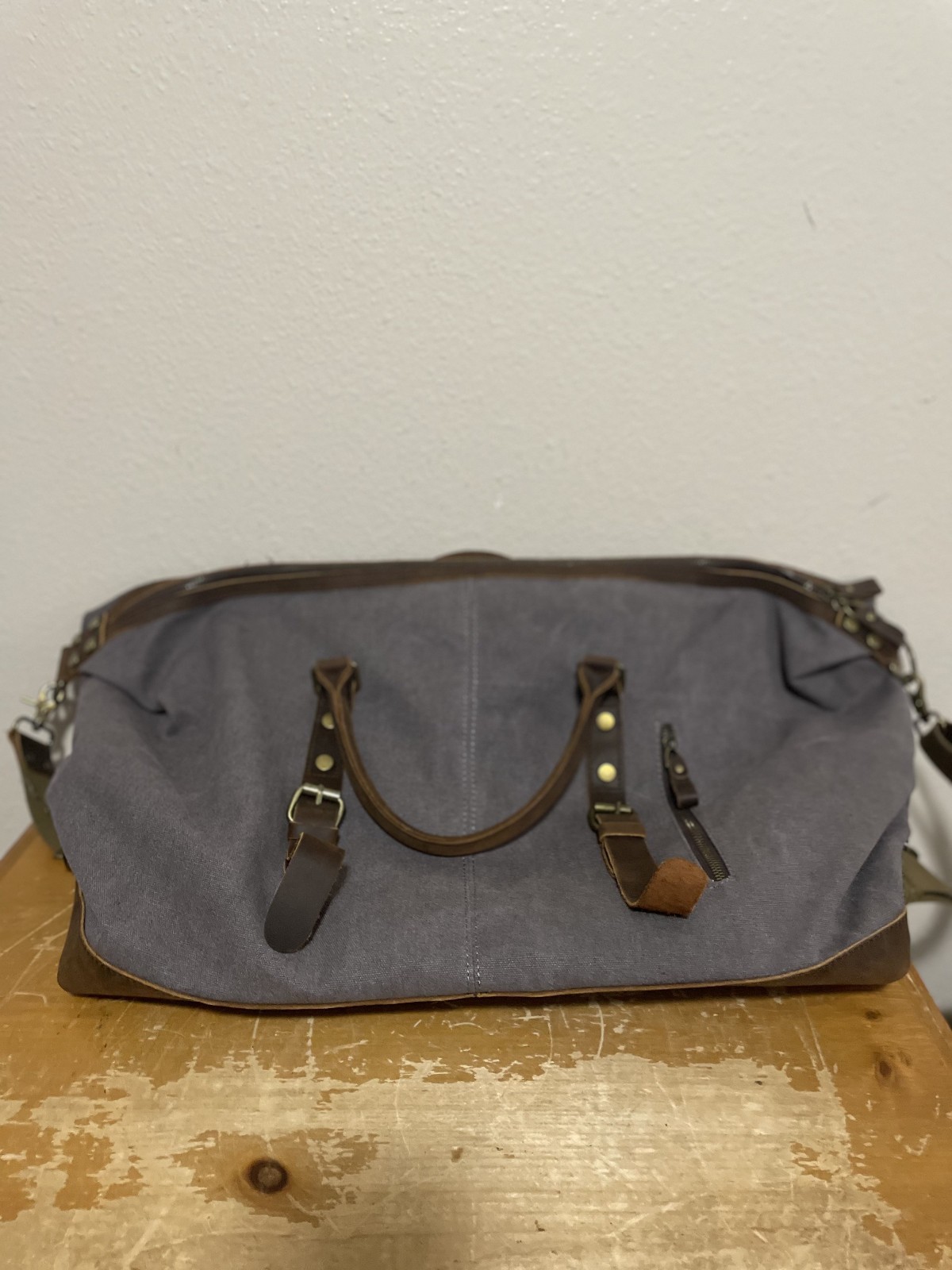 S-Zone D04V2022 Travel Weekender Duffle Bag Gym Western Canvas Leather Nice!