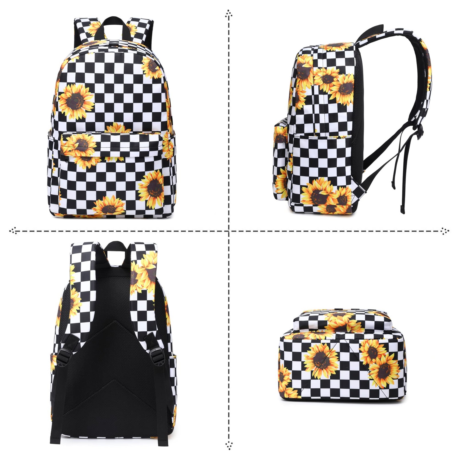 School Backpack Girls Women Checkered Sunflower Bookbag Laptop Bag Ladies Teen