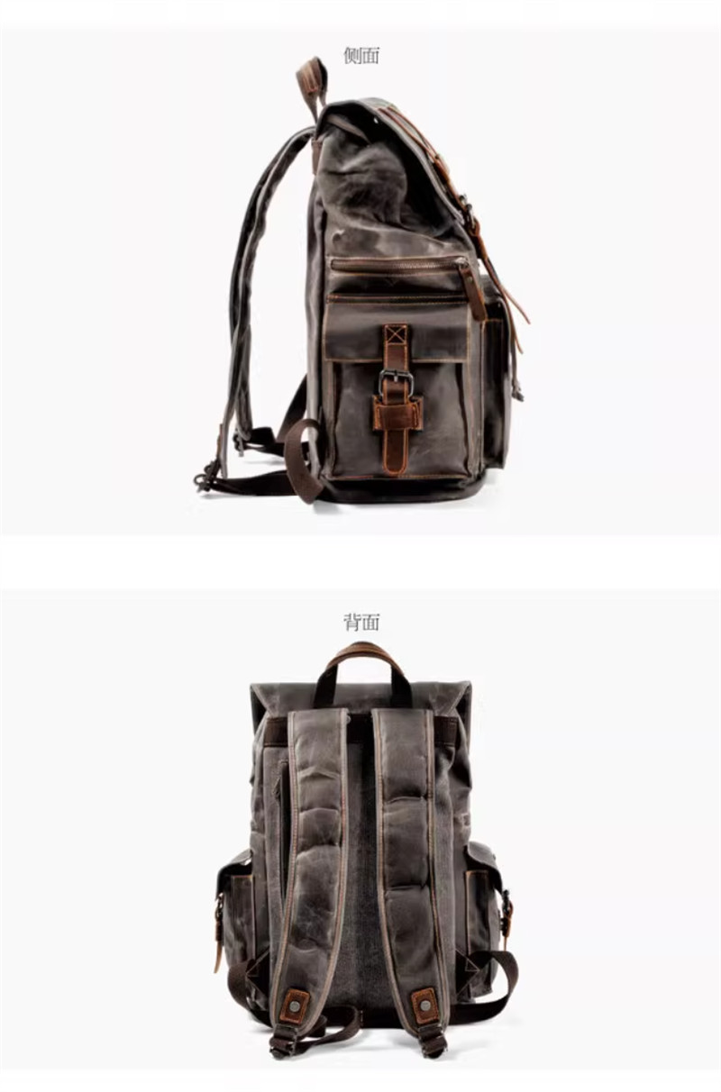 Retro Oil Wax Canvas Backpack Large Capacity Outdoor Travel Bag Leisure Knapsack