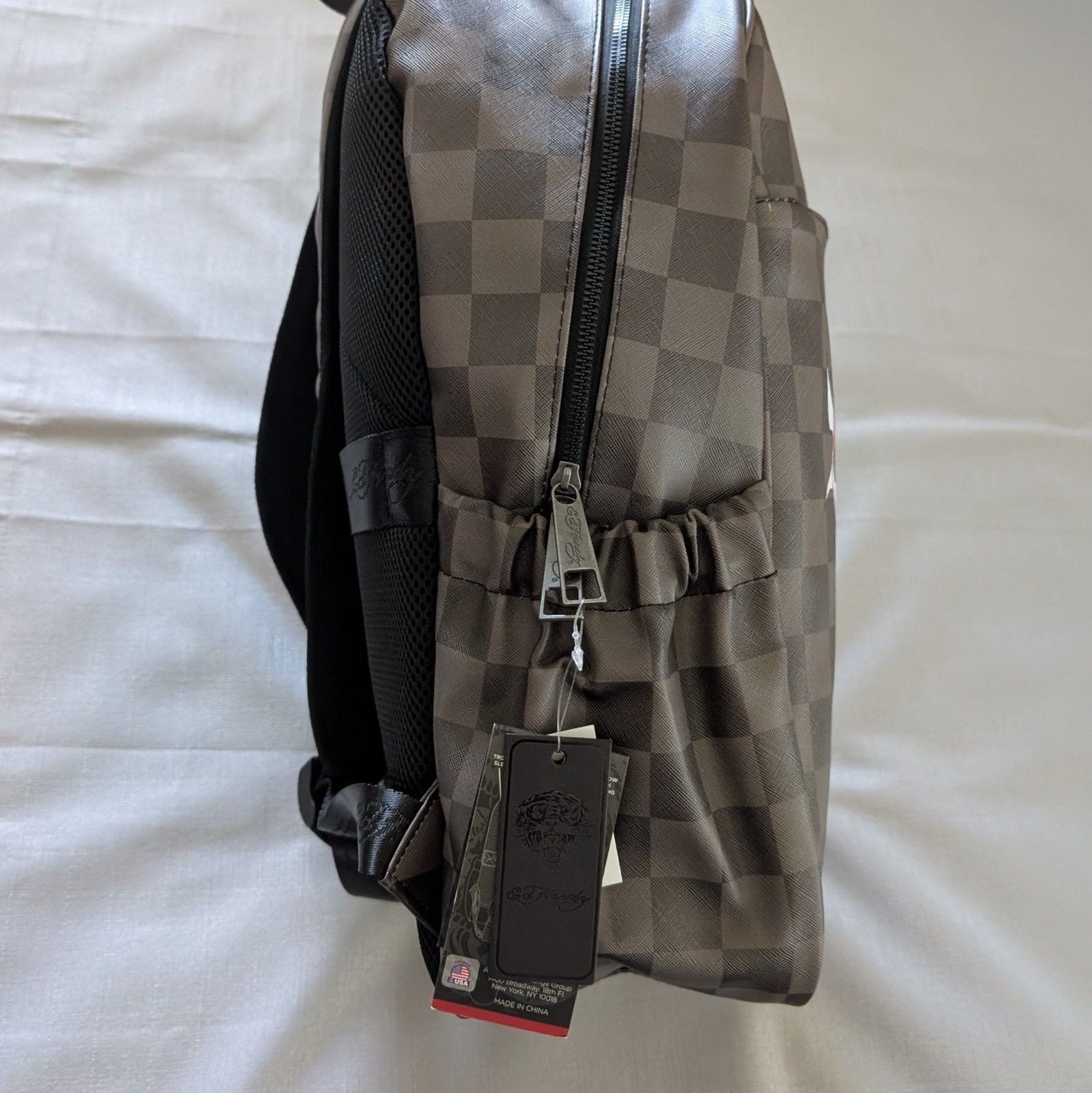 Ed Hardy Checkered Eagle Tattoo Print Faux Leather Backpack NEW!