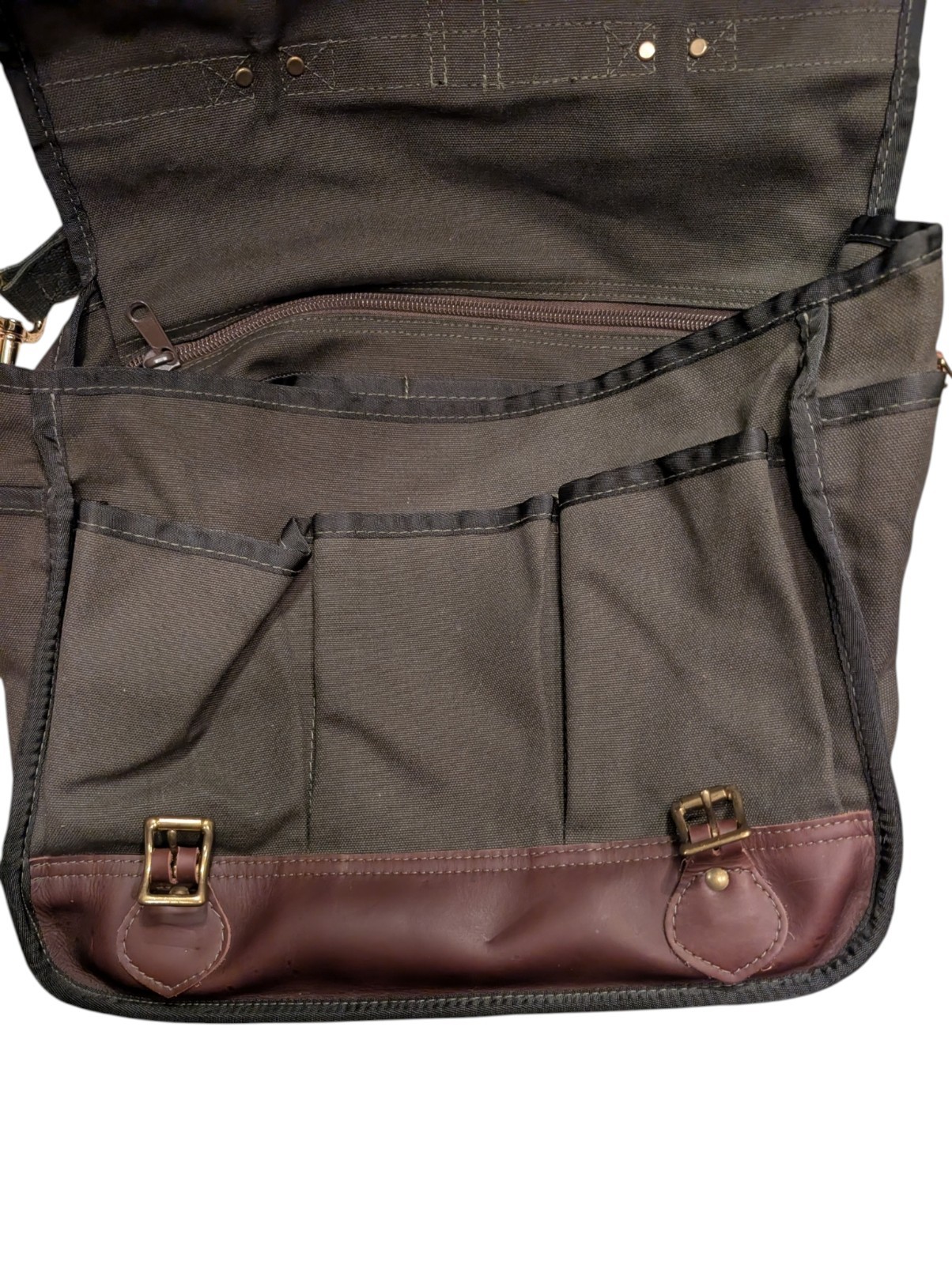 Duluth Pack Messenger Briefcase Olive Canvas Brown Leather Made USA Commuter Bag