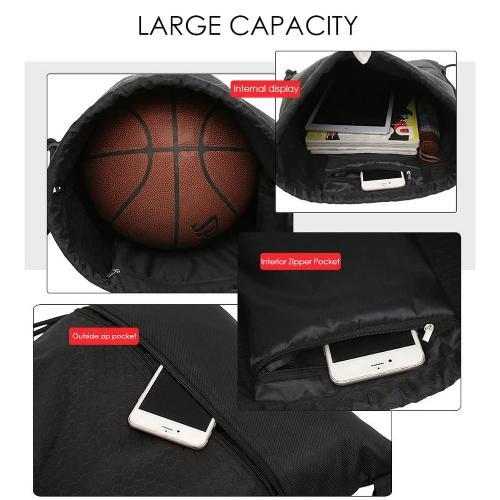 Waterproof Drawstring Backpack with Zip Pocket Gym Swim Sports Bag for Adults