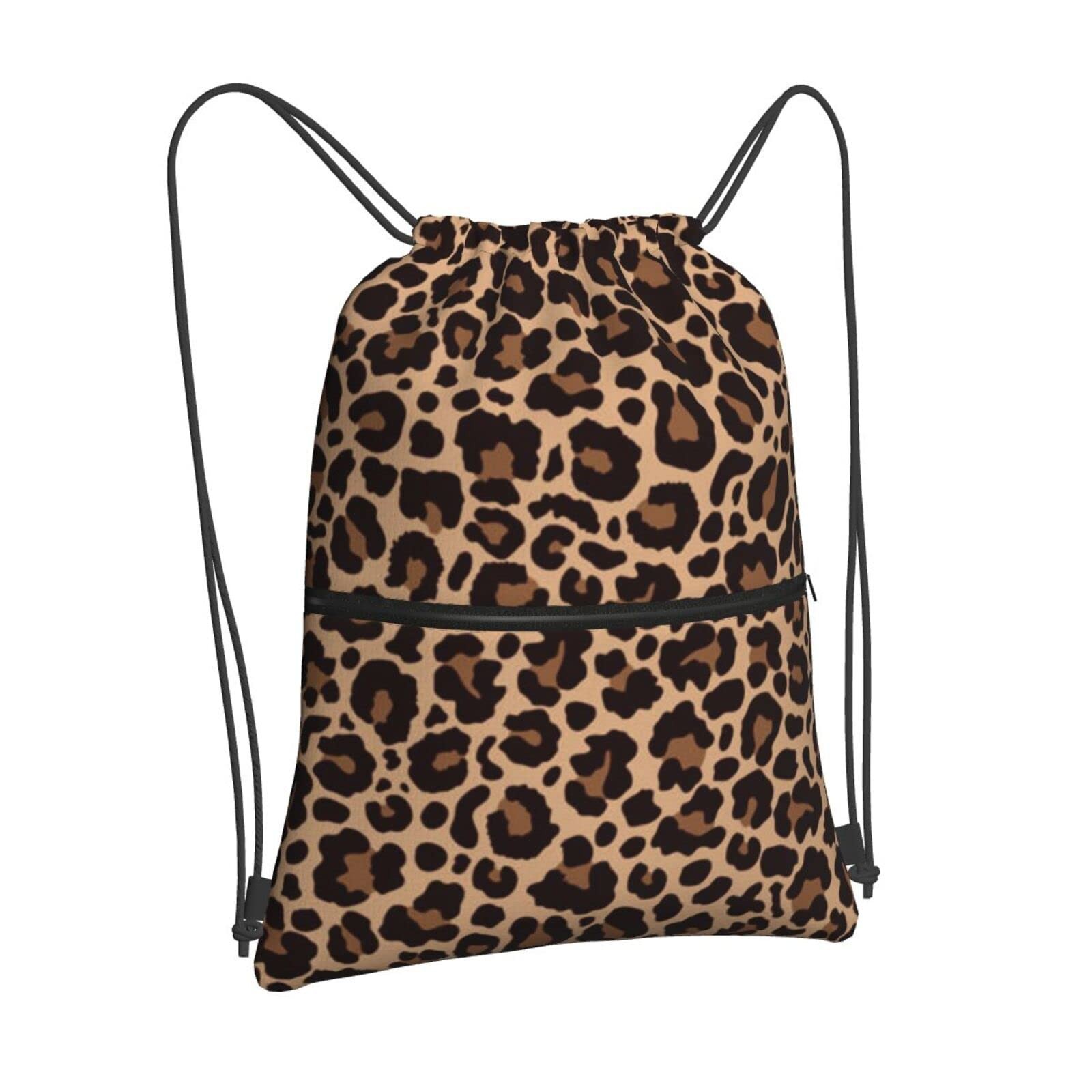 Leopard Print Drawstring Backpack Gym Sackpack Waterproof Beach String Bag