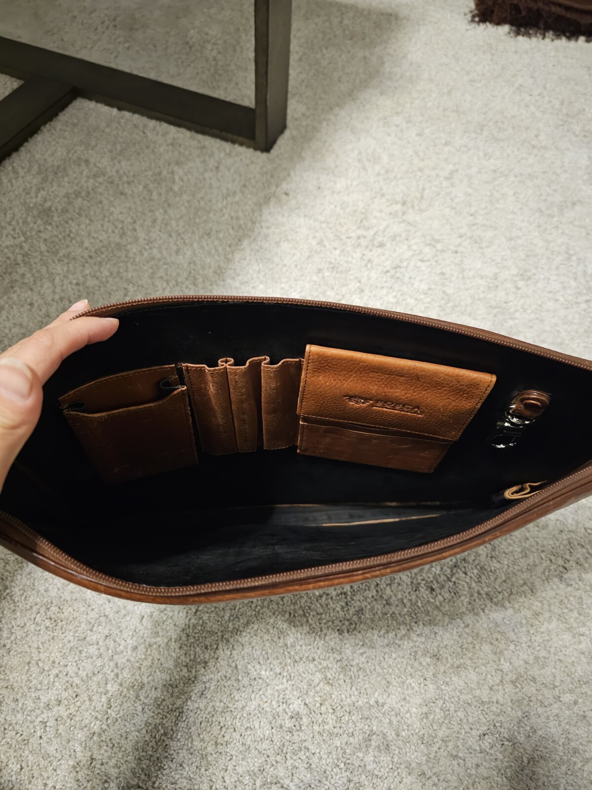 Bosca Leather Briefcase Reddish Brown Leather No Strap