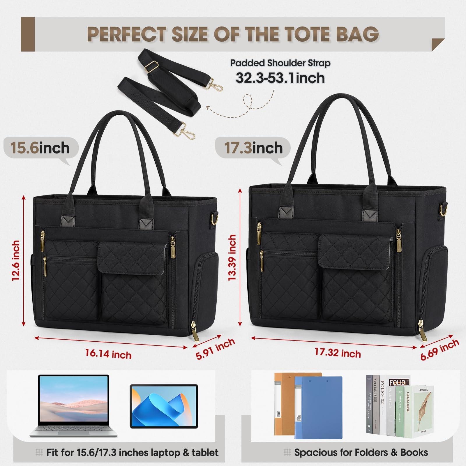 Teacher Tote Bag Insulated Lunch Compartment 15.6 Inch Laptop Women Nurse