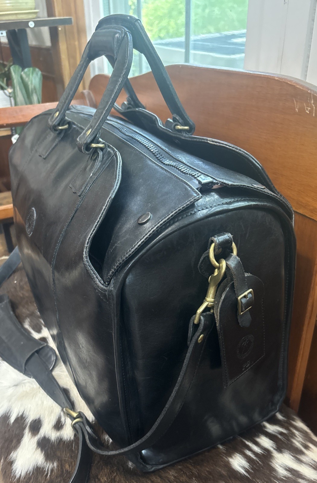 Glaser Designs Black Leather Litigation Briefcase Bag w/Strap & Insert 19” EC!