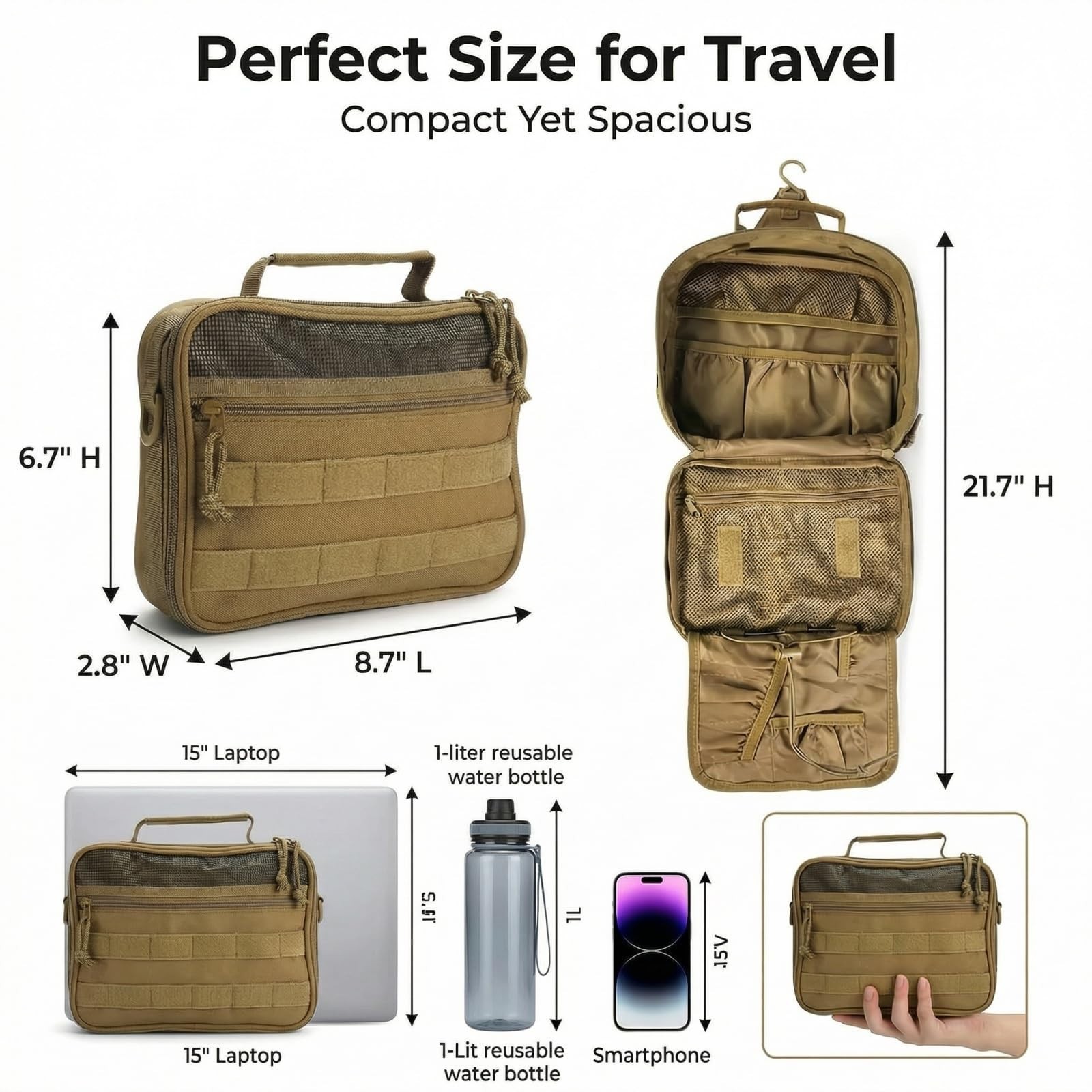Tactical Men’s Toiletry Travel Bag – Hanging Dopp Kit for Shaving & Hygiene, Bro