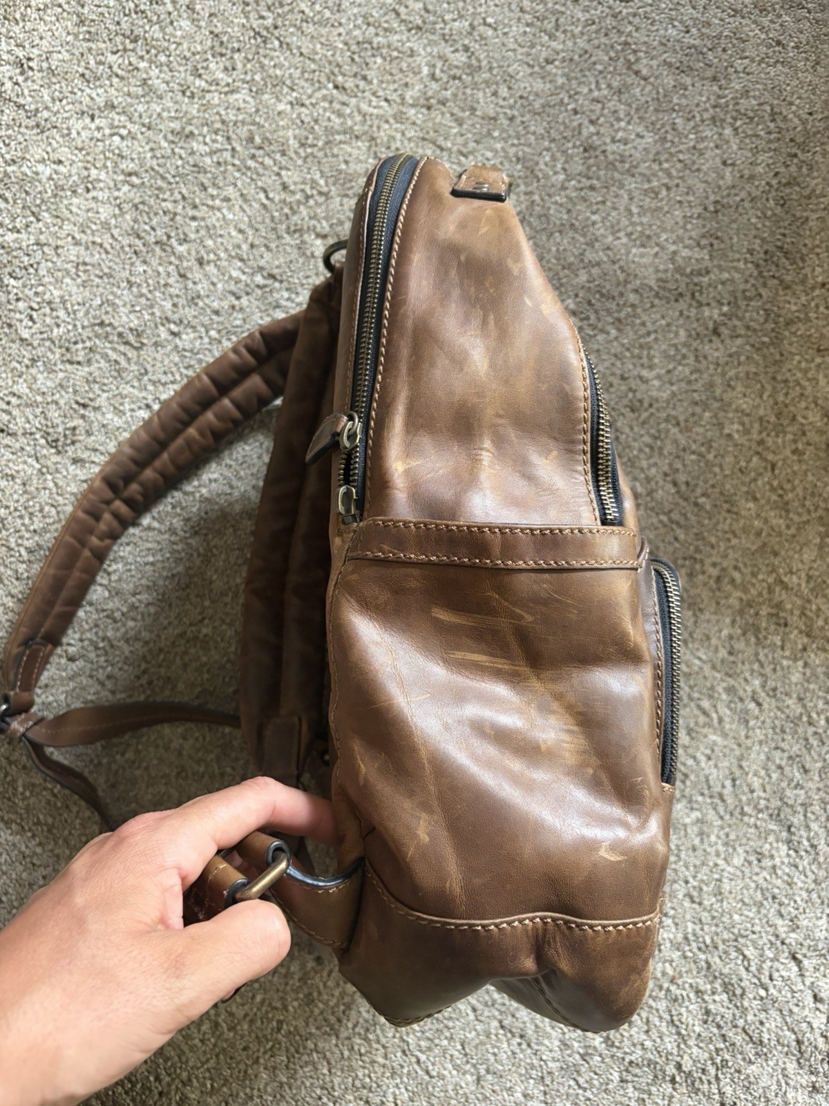 Vintage Frye Leather Backpack Large Multiple Pockets Brown Leather Zip Closures
