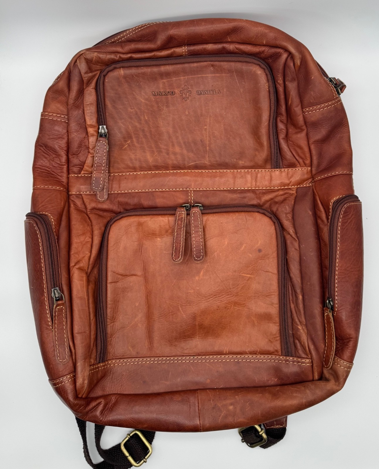 Marco Daniela distressed brown genuine leather backpack / laptop bag
