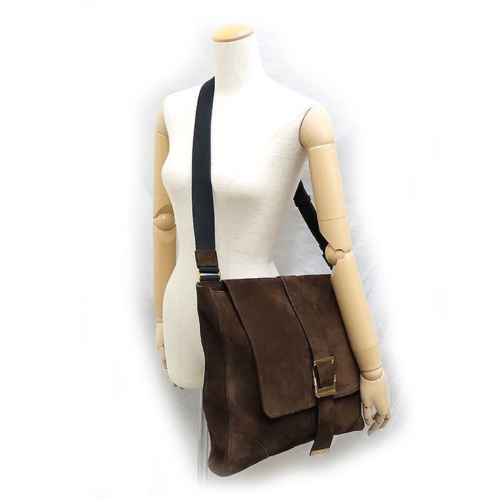 Salvatore Ferragamo Messenger Bag Shoulder Suede Belt Brown Vintage 38x30x13cm
