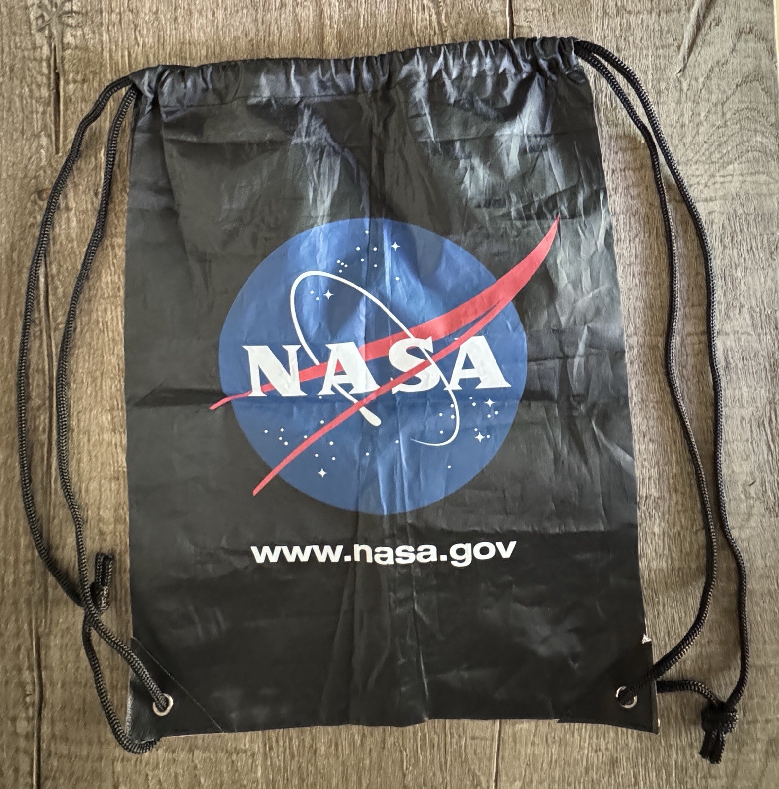 NASA Meatball Logo Astronaut Drawstring Backpack Cinch Bag Spacesuit 17.5×13”.