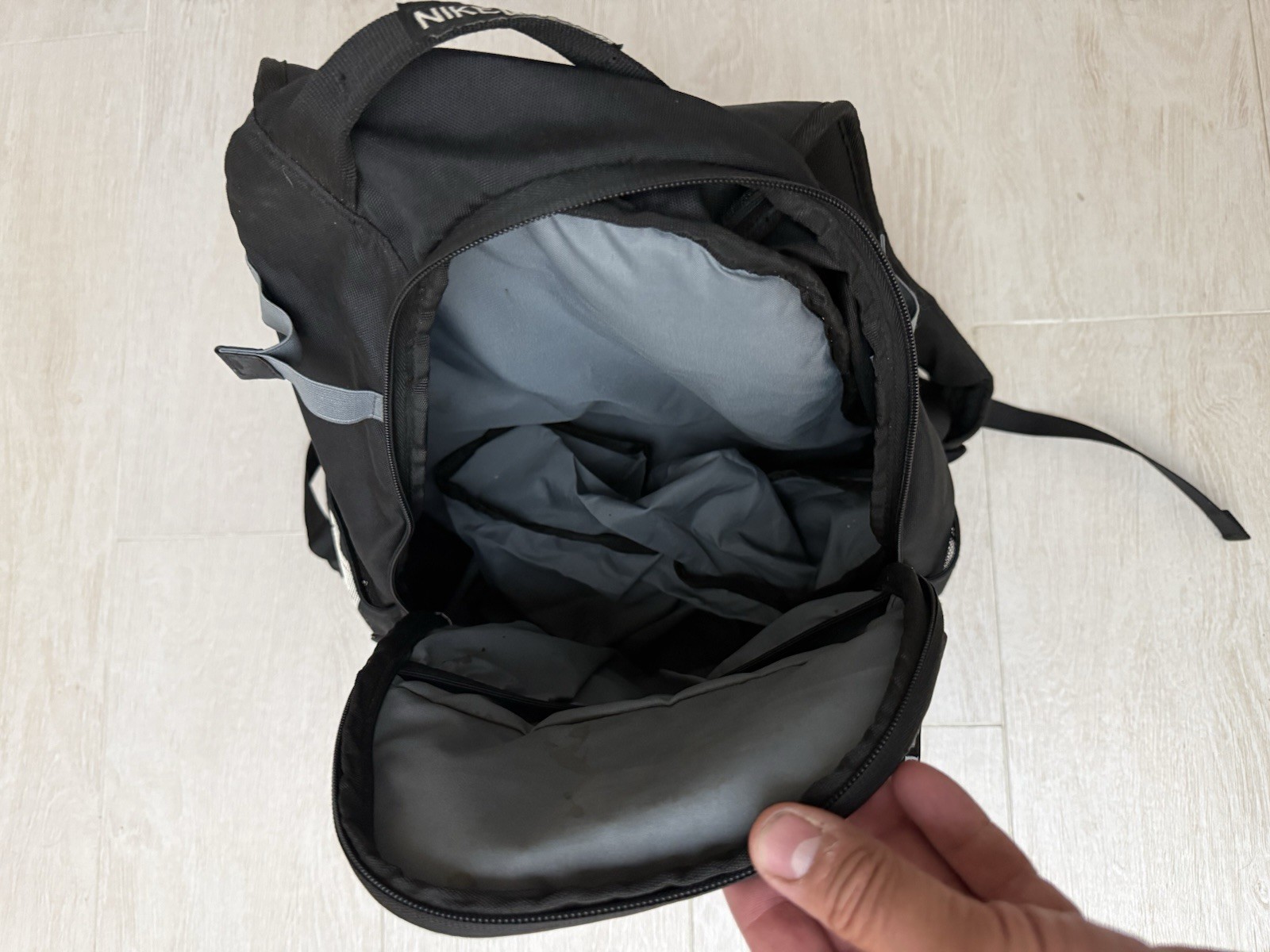 Nike Black/Gray Geometric Zip Backpack, Medium, Outer Pockets, Adjustable