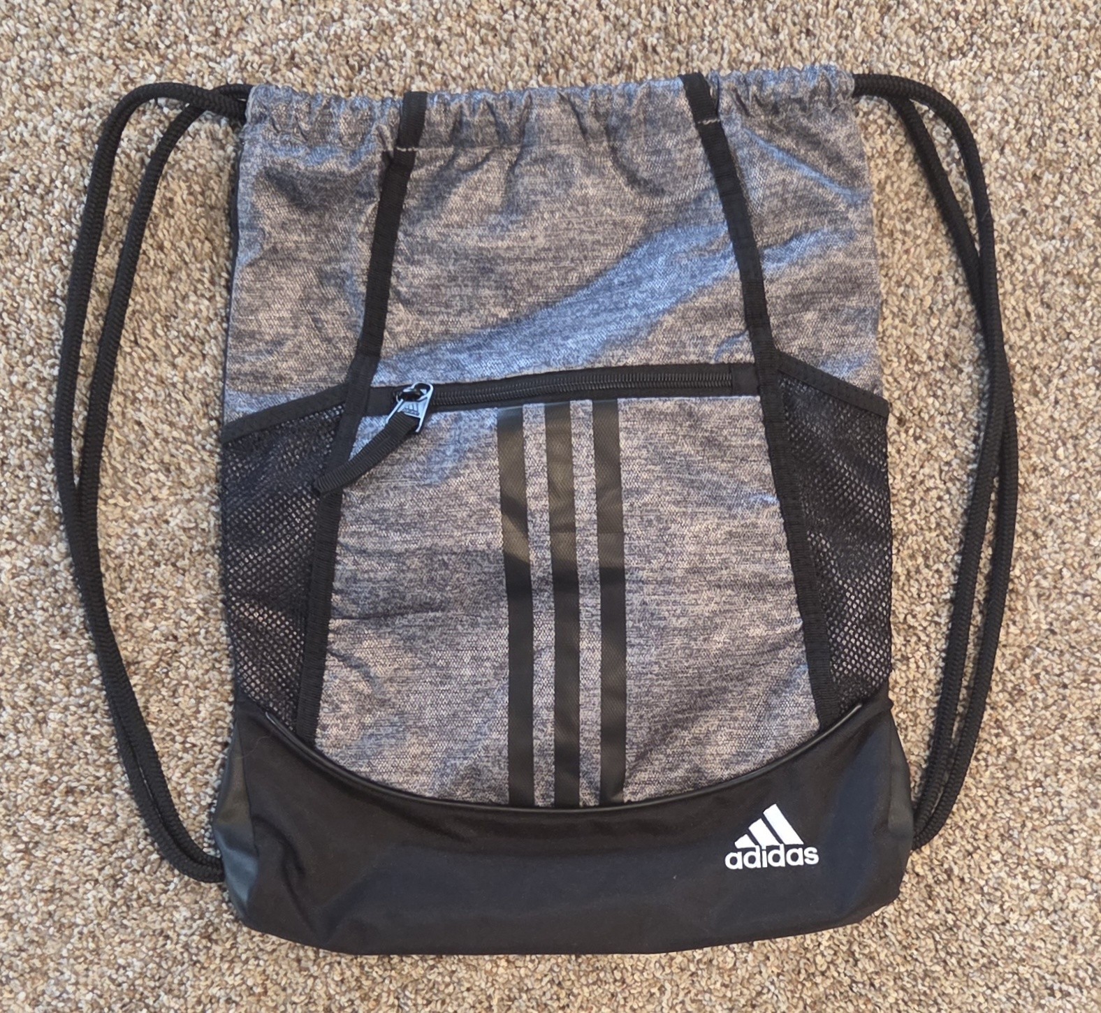 Adidas Alliance II Drawstring Gray Black Backpack With Zip Pocket