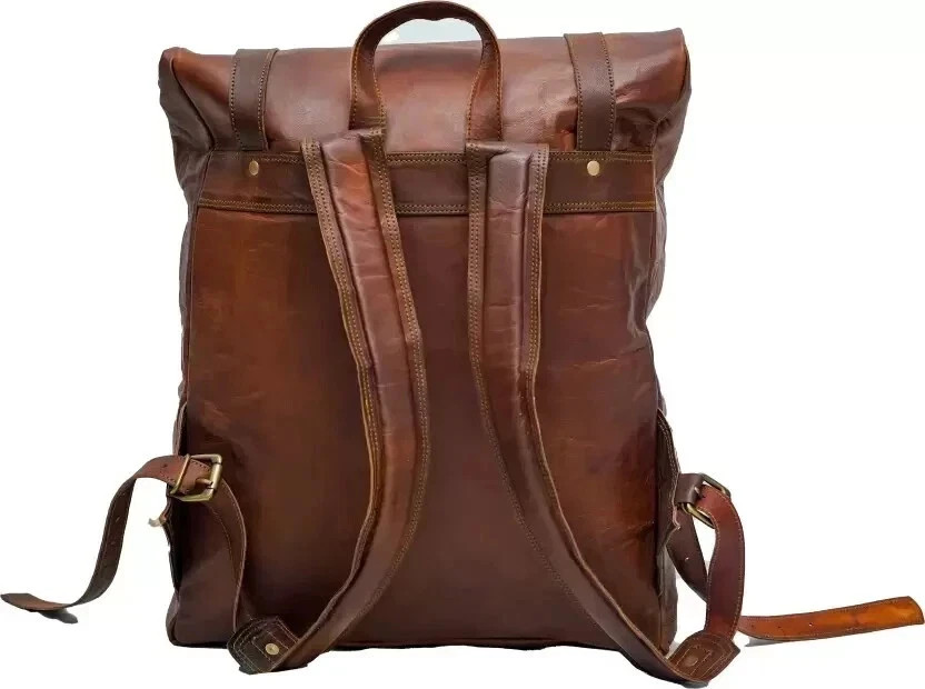 24″ Men X Large Vintage Real Explore Leather Bag Rucksack Backpack Dark Brown