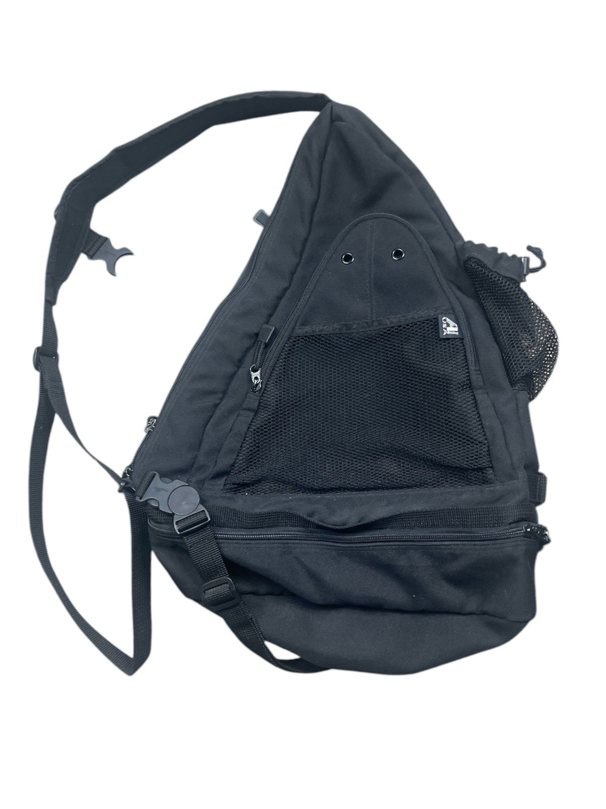 Ameribag Healthy Sling Back Pack Bag Black Zip Pockets Made In USA Ergonomical