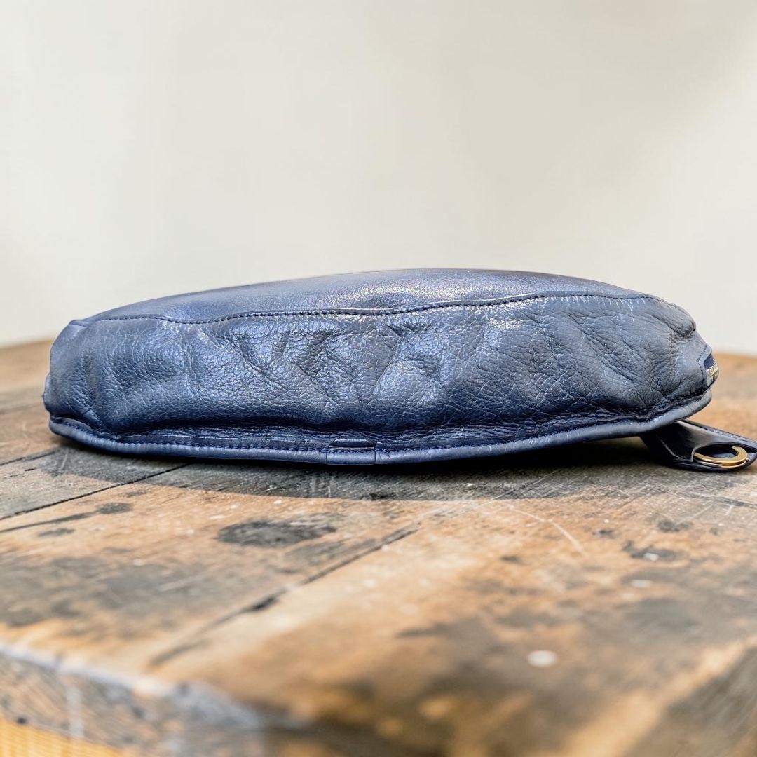 aniary Half Moon One Shoulder Leather Bag Navy Men’s All Leather 30cm Auth