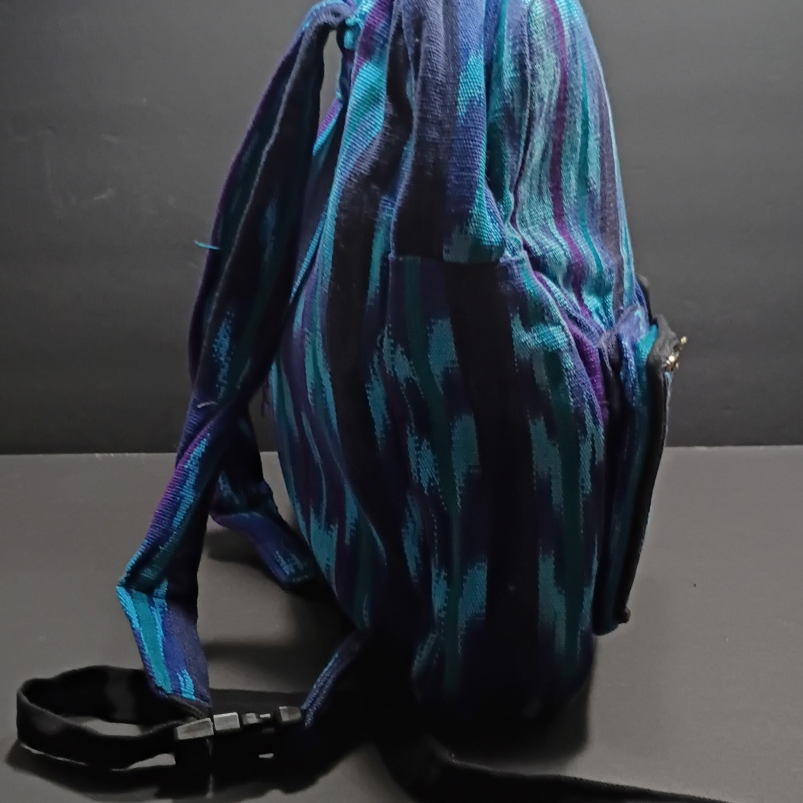 Colorful Striped Backpack Zip Closure w/ Pockets Blue Teal Purple Black