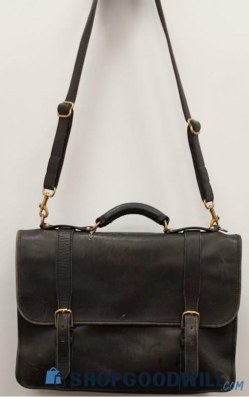 Jack Georges Black Leather Briefcase Large Vintage
