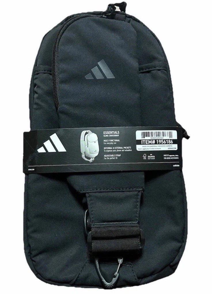 Adidas Essentials Sling Crossbody Bag Multi Pocket Black Travel NEW