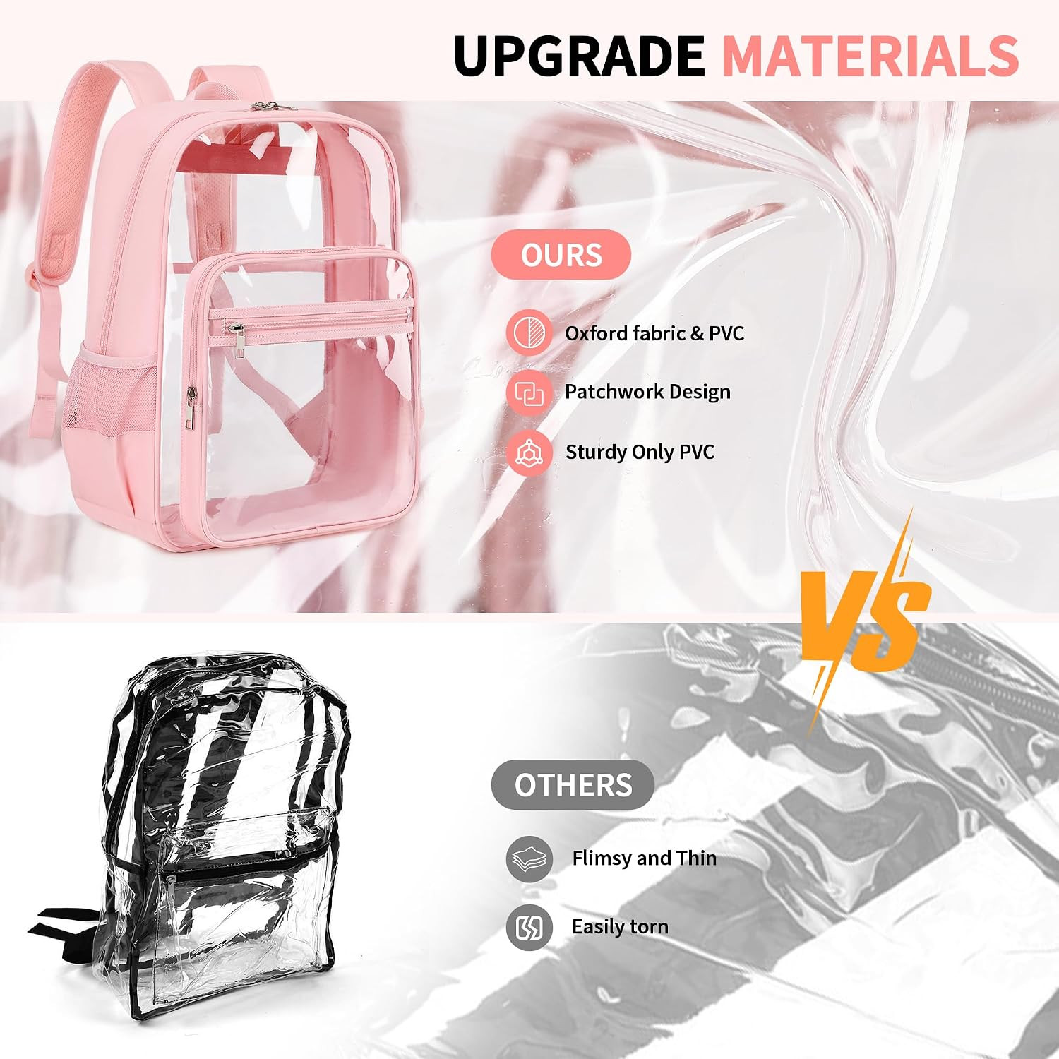 Clear Backpack Heavy Duty Transparent Bookbag for School Fabric & PVC Transparen