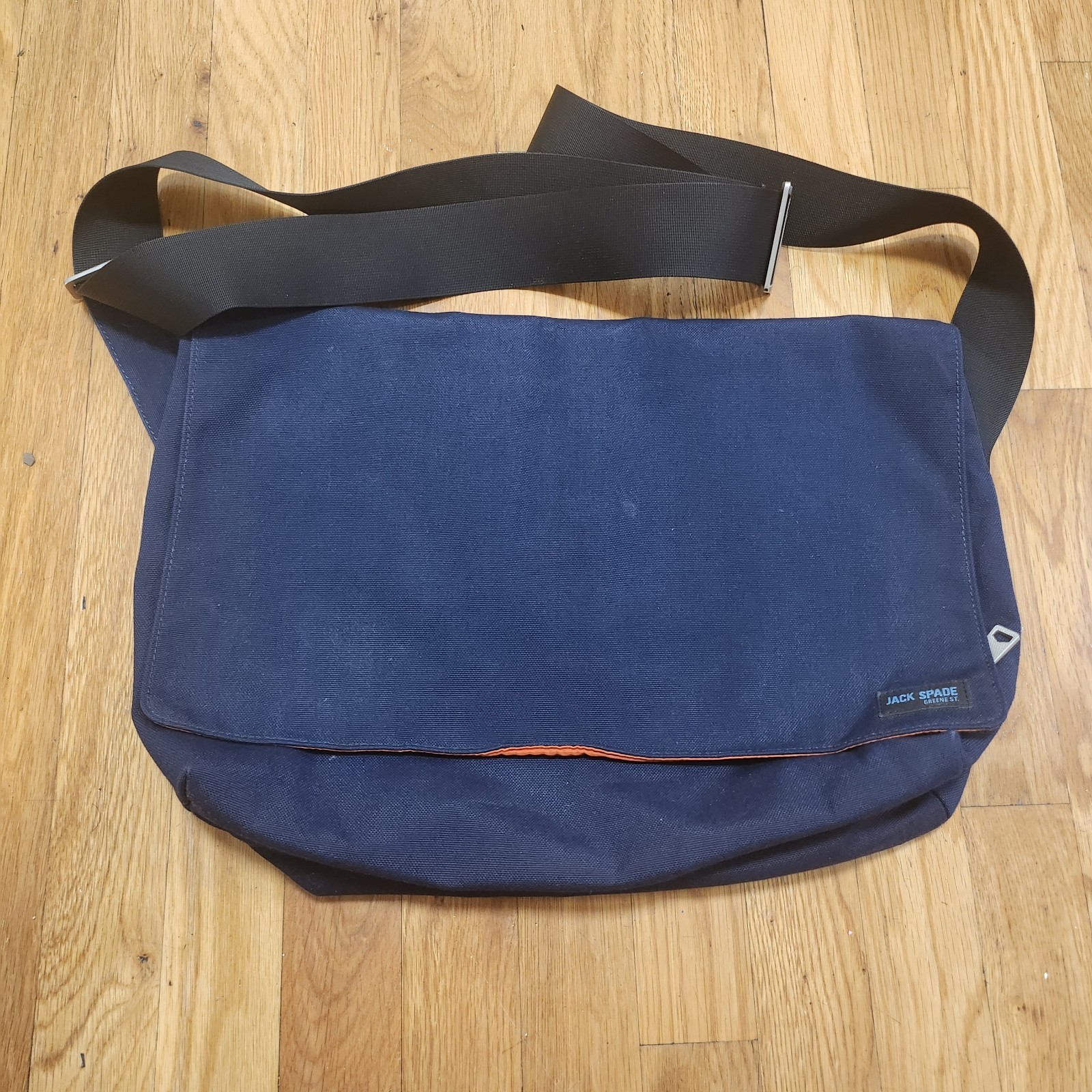 Jack Spade Greene Street Messenger Bag Blue Canvas Orange liner