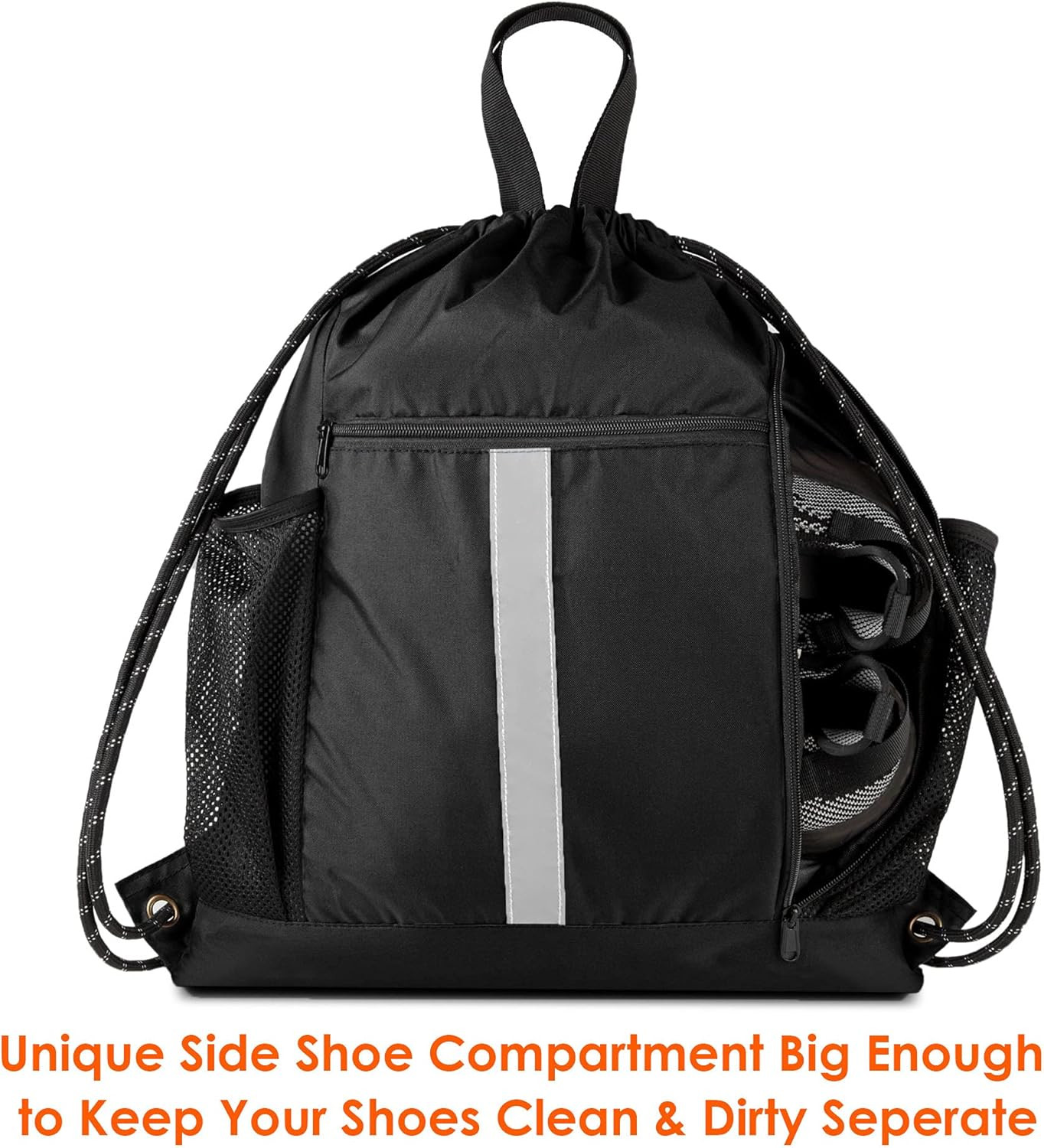 Drawstring Backpack Bag Sports Gym Backpack with Shoe Compartment and Two Water