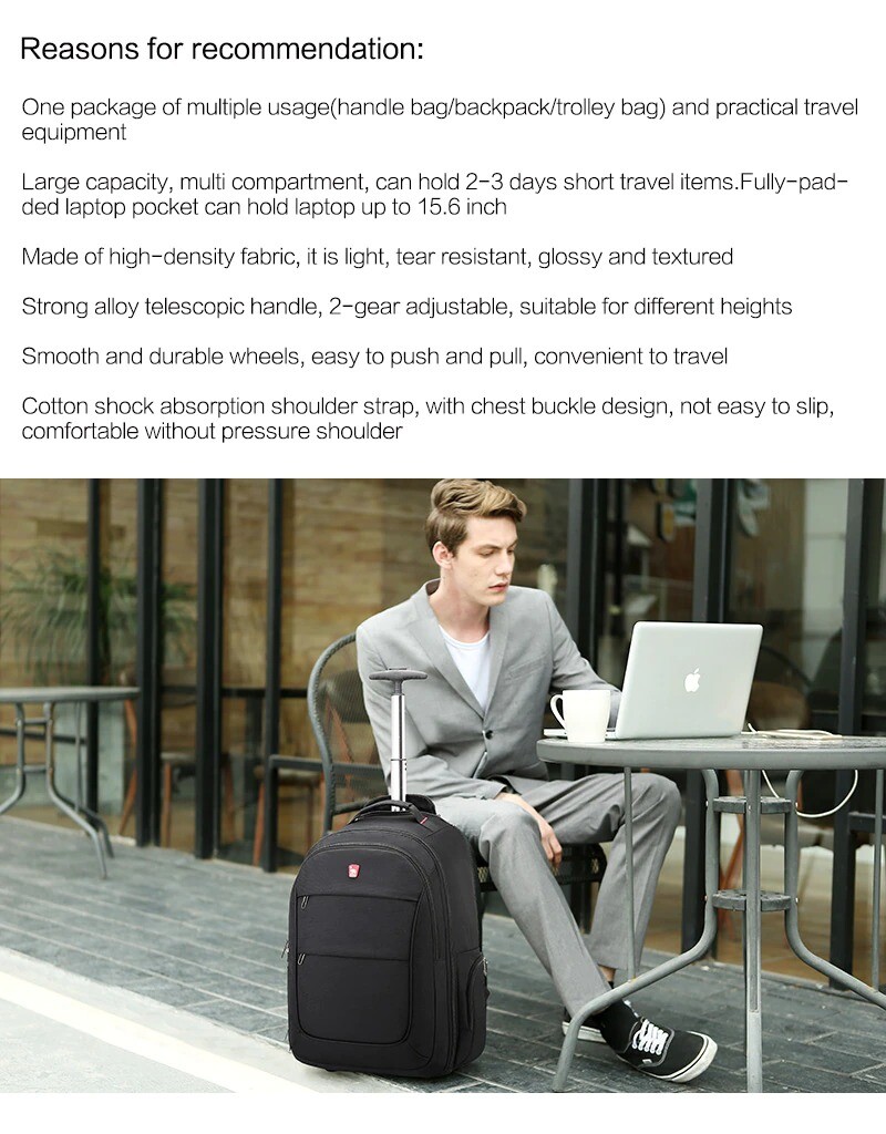 Trolley Bag Men Travel Luggage Backpack Wheels Suitcase Fashion Rucksack Large