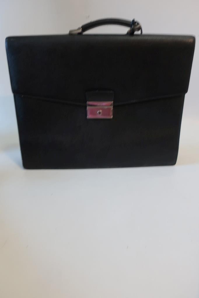 Authentic Mens Prada Saffiano Grained Leather Black Key Lock Cartella Briefcase