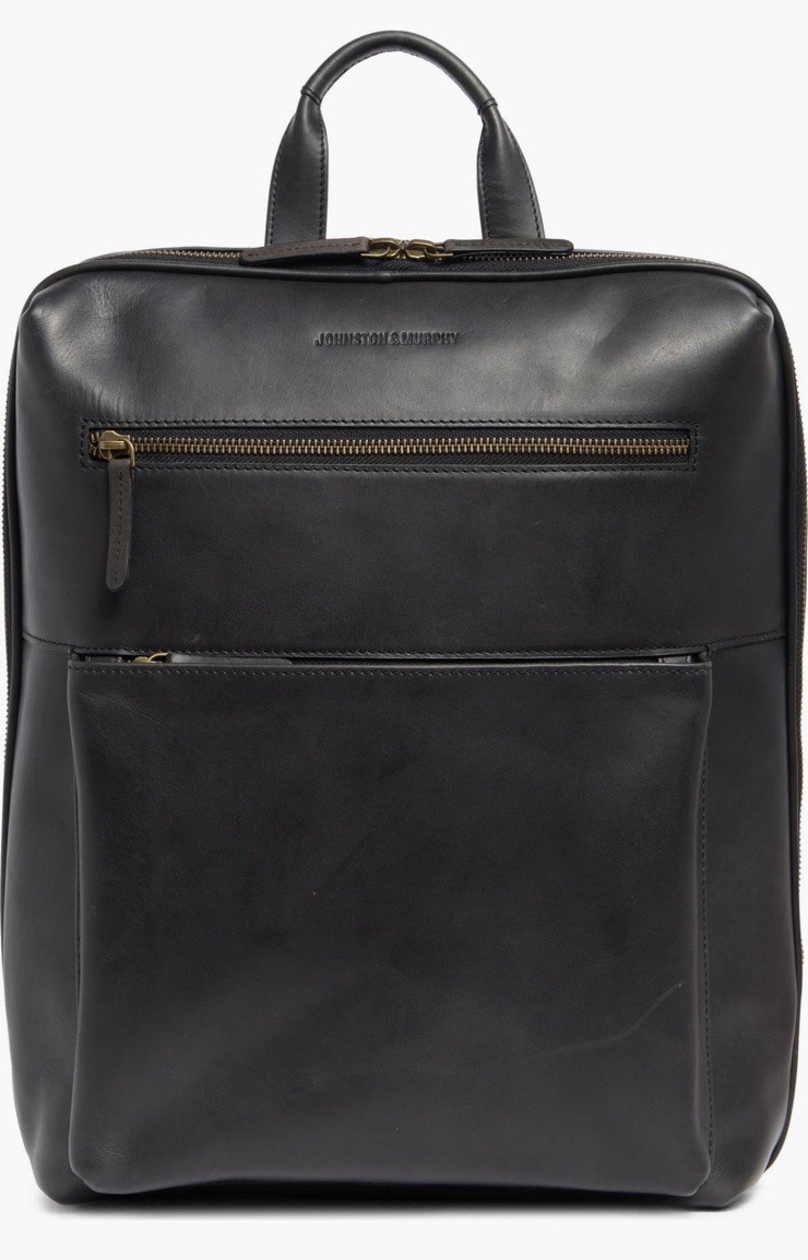 Johnston & Murphy Leather Backpack Computer Bag Slim Lightweight Commuter * NWT