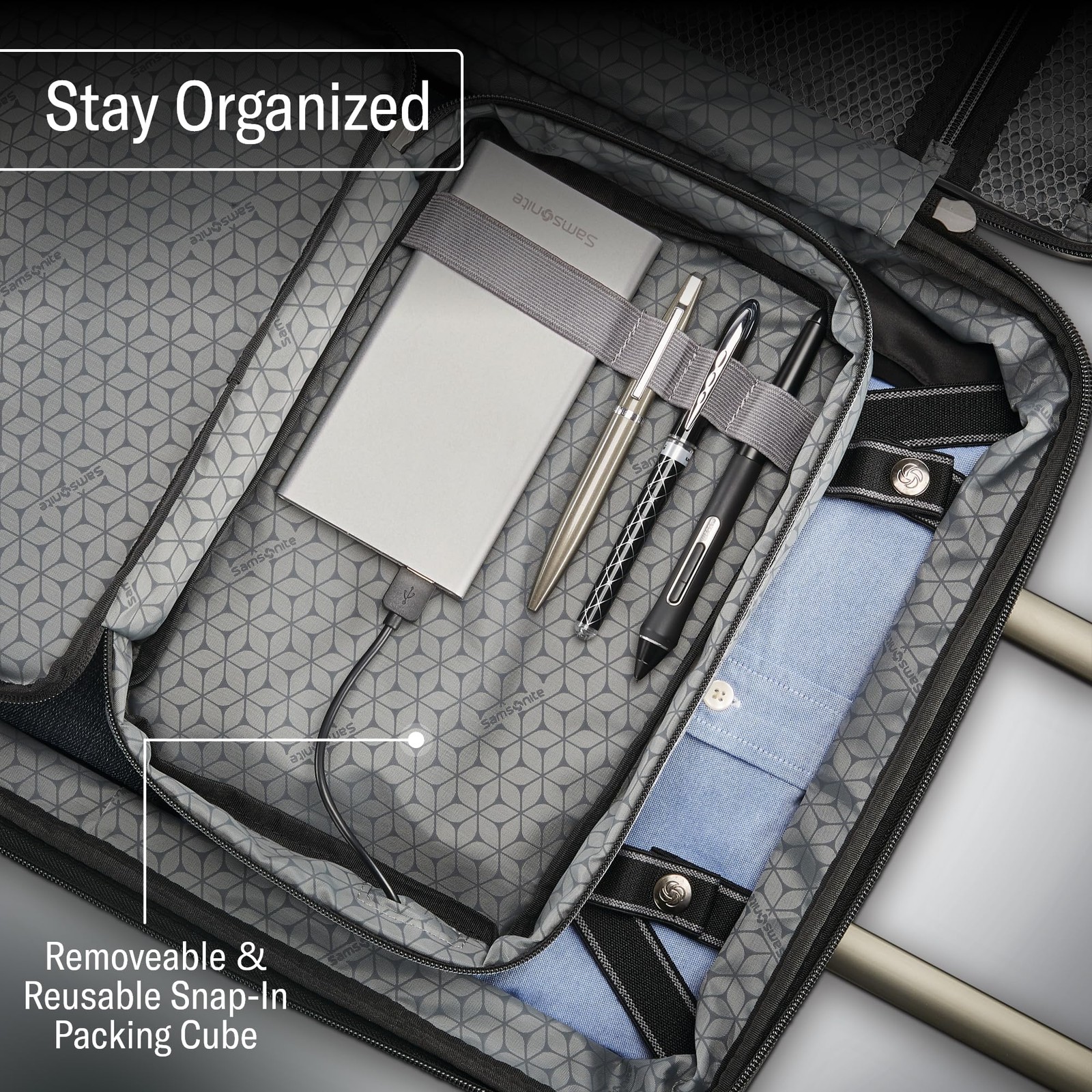 Samsonite Octiv Hardside Spinner Aluminum Silver Check Medium 24 U1