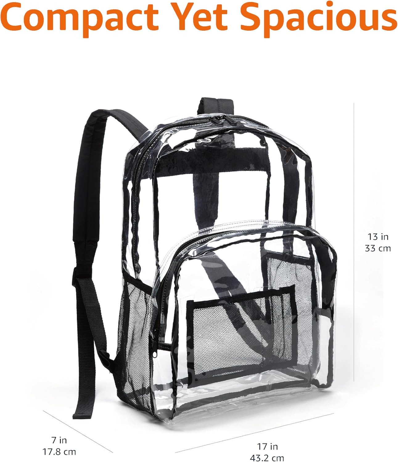 Transparent Clear School Backpack, Water-Resistant PVC Plastic, Reinforced Shoul
