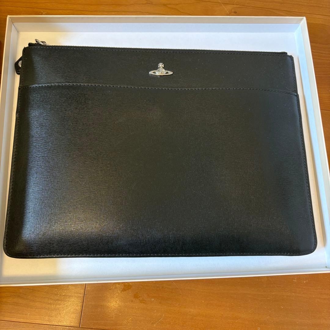 Vivienne Westwood Kent Men Pouch Clutch Leather Black Size 36cm x 28cm