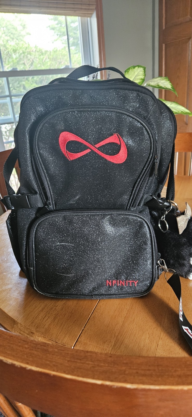 Nfinity Black/Red Zip Backpack Medium w/ Front Pocket, Adjustable Strap