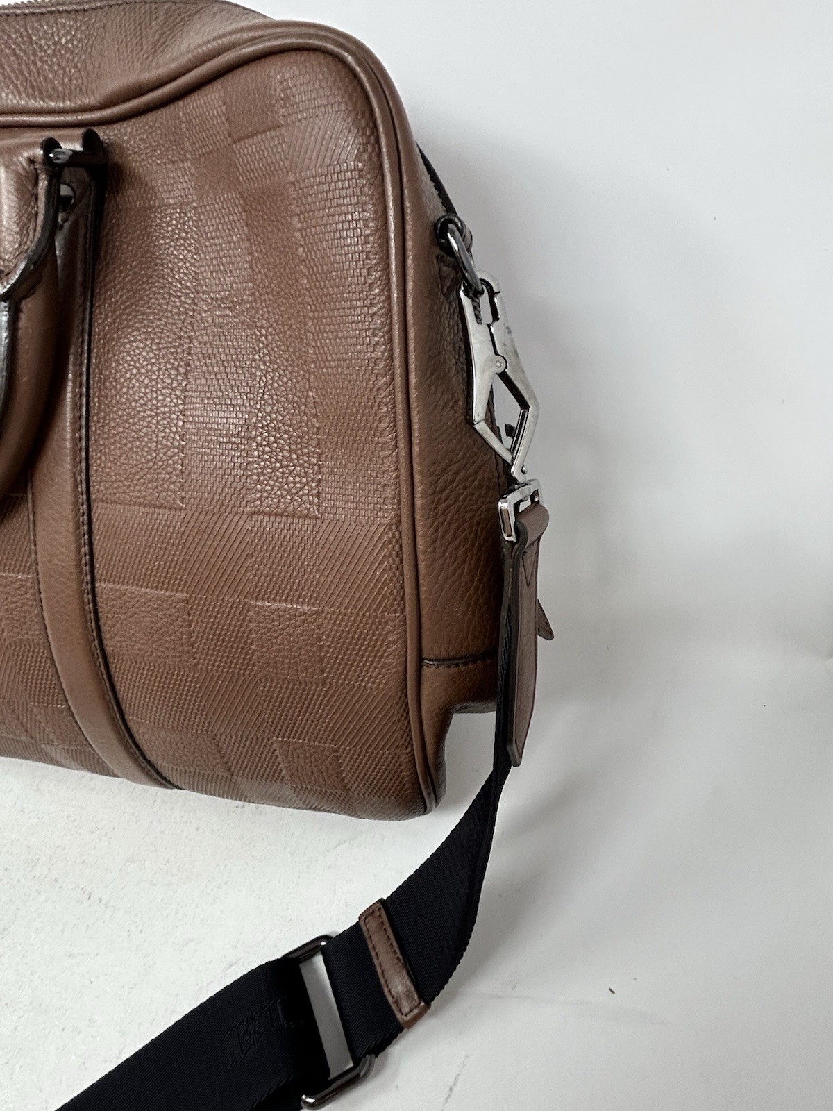 Burberry Authentic Maxwell Grain Check Briefacse Brown Leather Bag